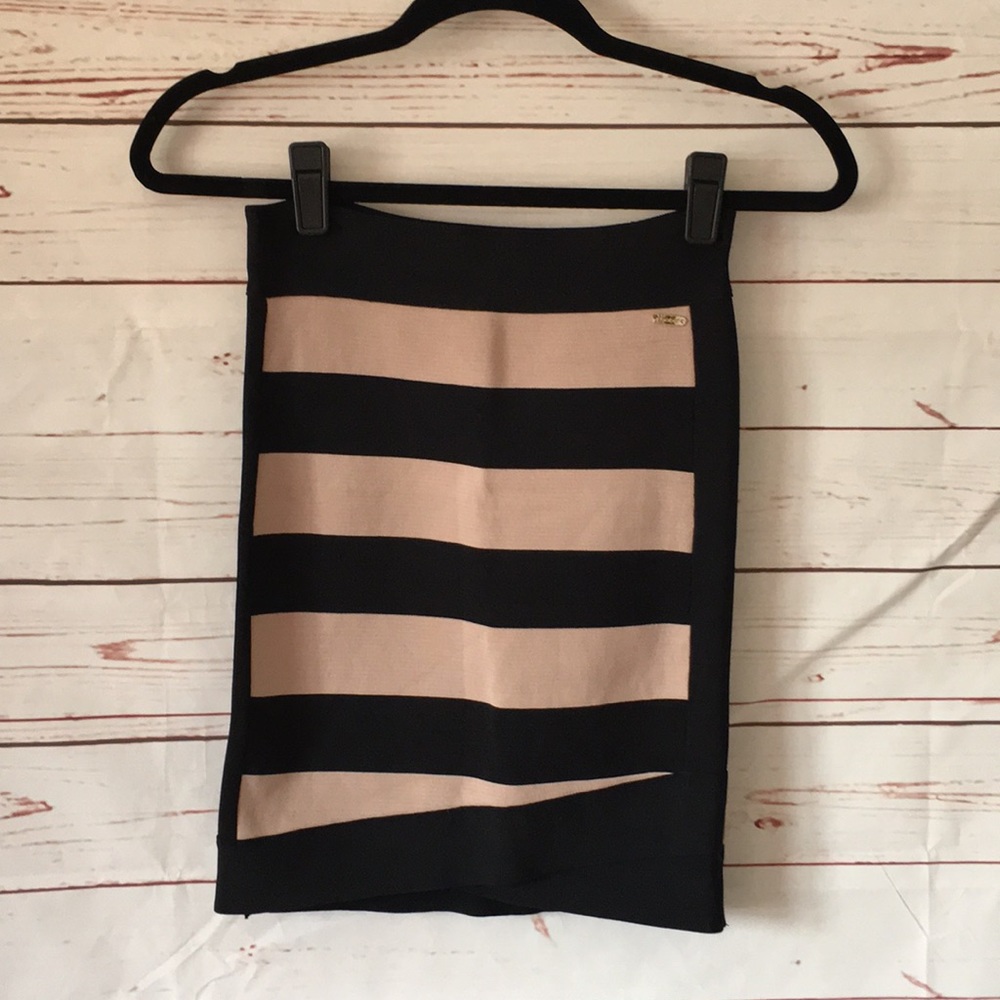 Bebe Black and Nude Bodycon Skirt
